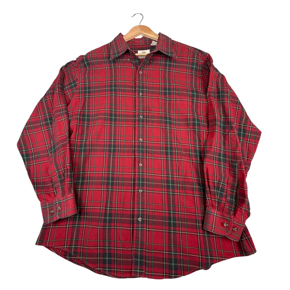 Viyella Tartan Plaid Button Down Shirt XL Made Canada Heritage Cotton Red Green